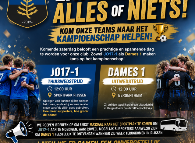 Zaterdag: alles of niets – kom onze teams naar het kampioenschap helpen! ⚽